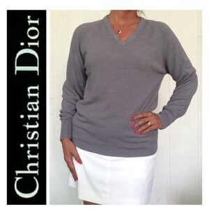CHRISTIAN DIOR AUTHENTIC GRAY VINTAGE V NECK SWEATER MEDIUM
